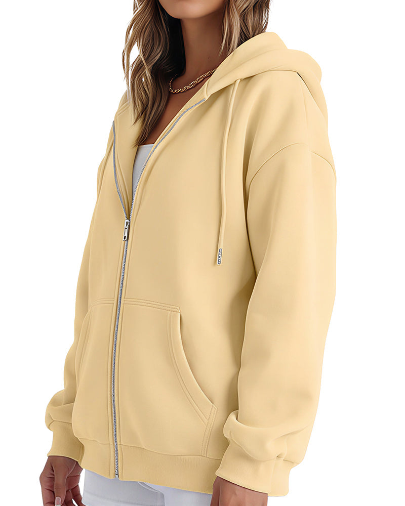 Willluxe® Oversized Fleece Zip-Up Hoodie Casual Fall Winter Jacket