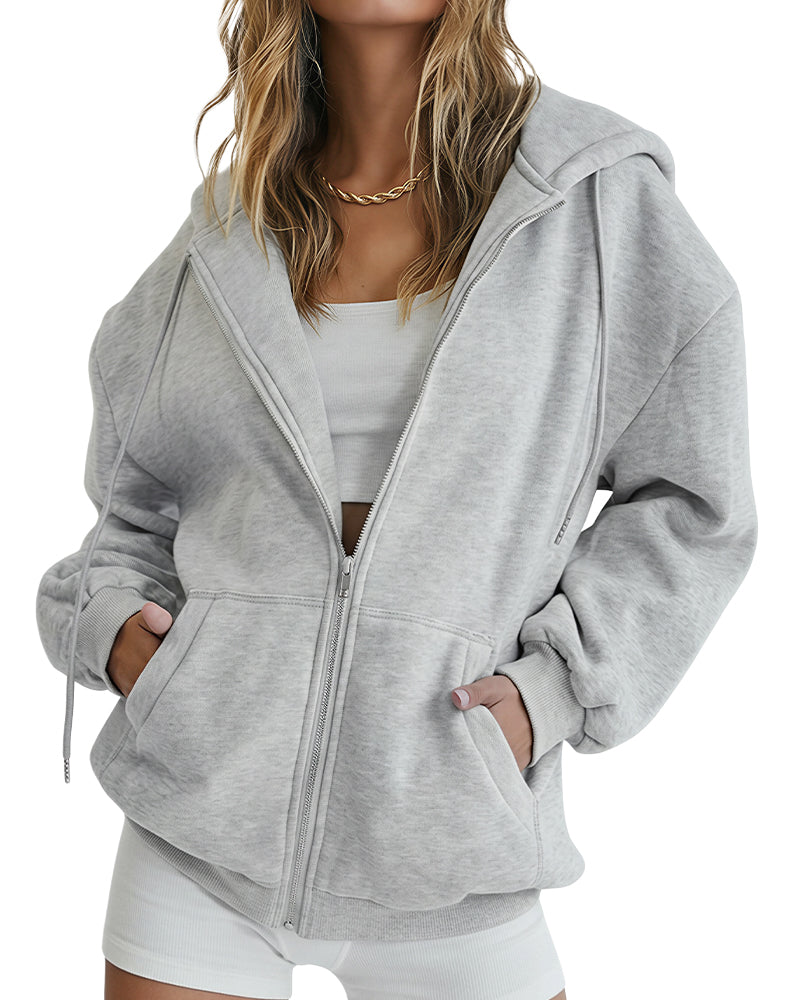 Willluxe® Oversized Fleece Zip-Up Hoodie Casual Fall Winter Jacket