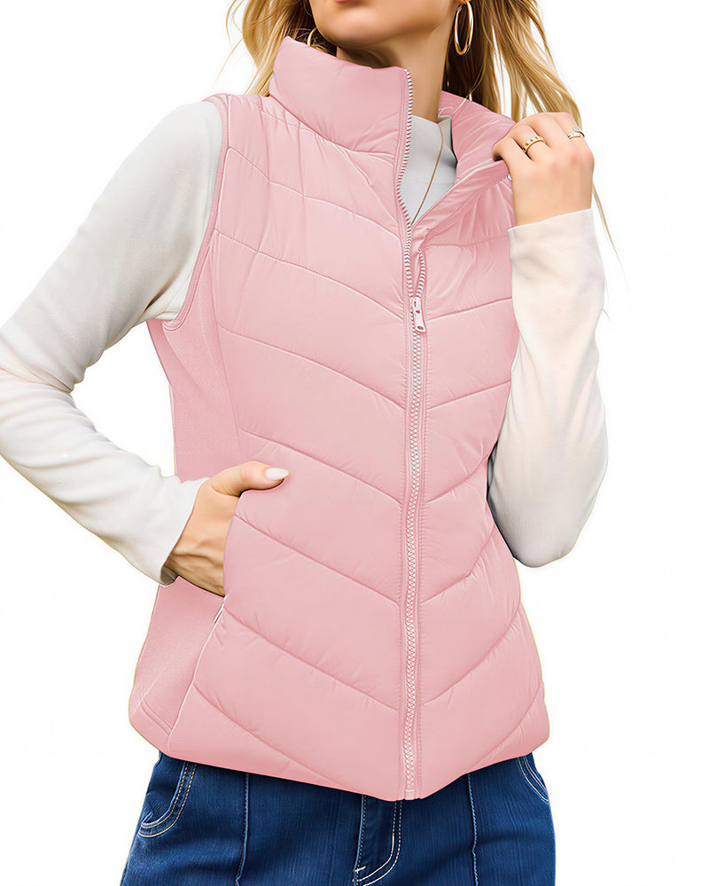 Willluxe® Quilted Puffer Vest with Stand Collar