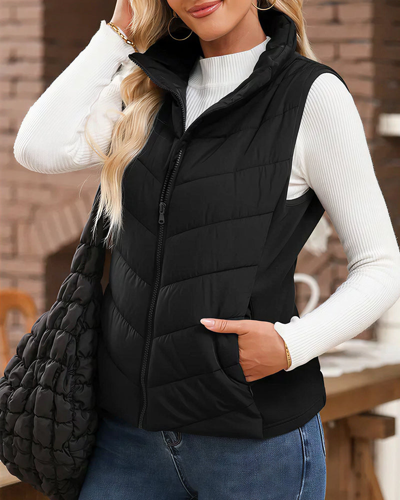 Willluxe® Quilted Puffer Vest with Stand Collar