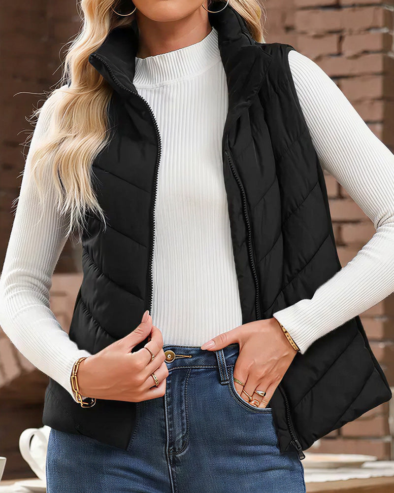 Willluxe® Quilted Puffer Vest with Stand Collar