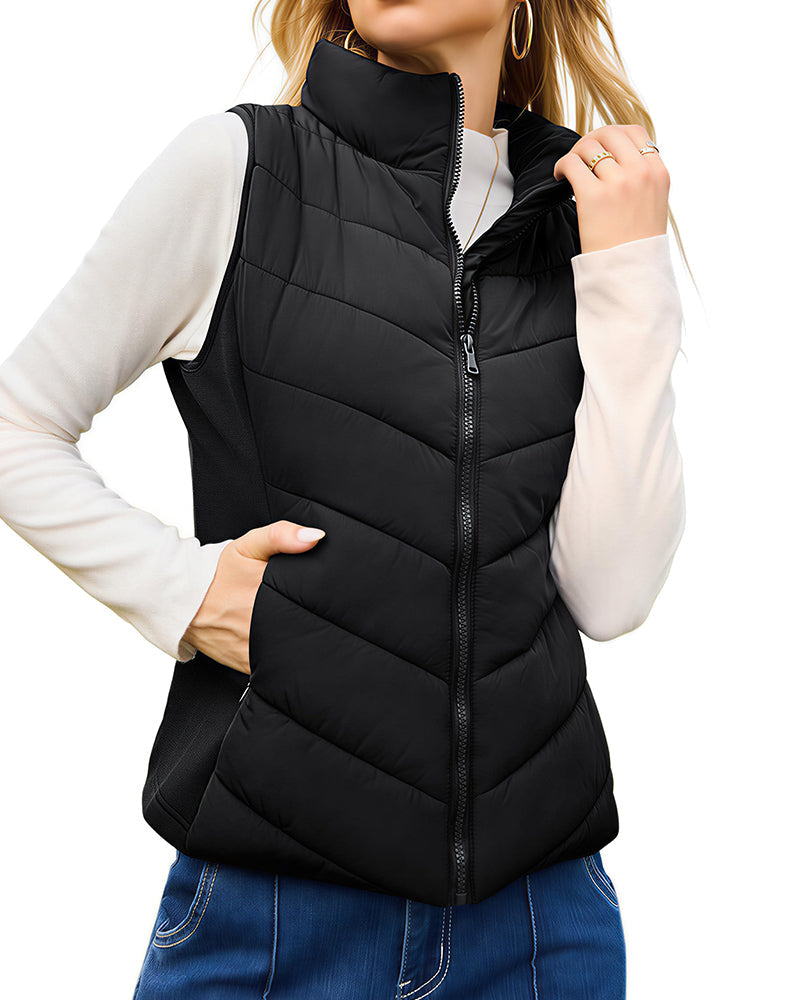 Willluxe® Quilted Puffer Vest with Stand Collar