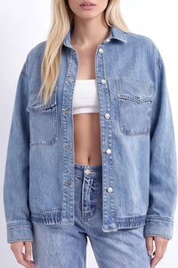 Willluxe® Vintage Washed Oversized Denim Shirt Jacket