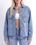 Willluxe® Vintage Washed Oversized Denim Shirt Jacket