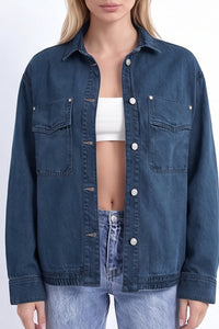 Willluxe® Vintage Washed Oversized Denim Shirt Jacket