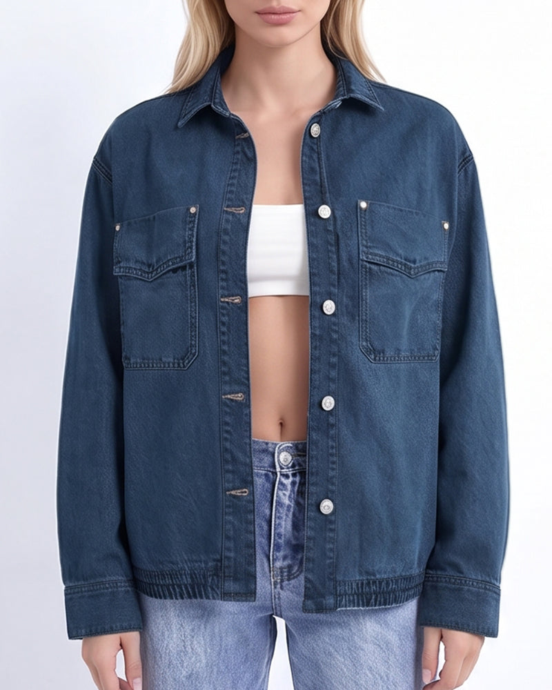 Willluxe® Vintage Washed Oversized Denim Shirt Jacket