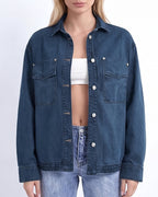 Willluxe® Vintage Washed Oversized Denim Shirt Jacket