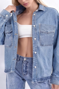 Willluxe® Vintage Washed Oversized Denim Shirt Jacket