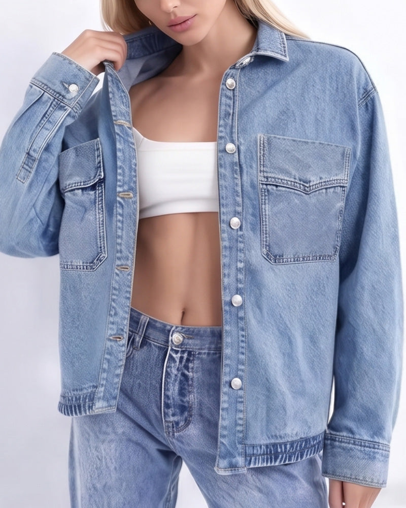 Willluxe® Vintage Washed Oversized Denim Shirt Jacket