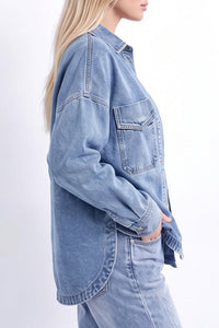 Willluxe® Vintage Washed Oversized Denim Shirt Jacket