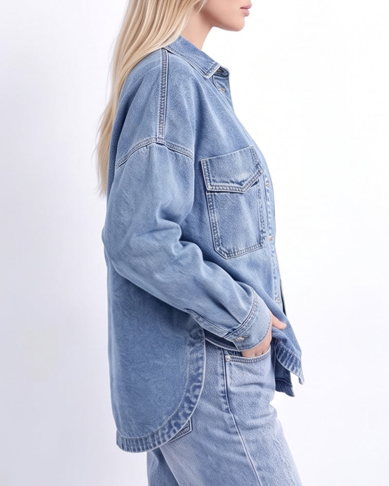 Willluxe® Vintage Washed Oversized Denim Shirt Jacket