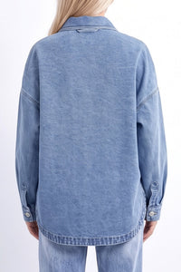 Willluxe® Vintage Washed Oversized Denim Shirt Jacket