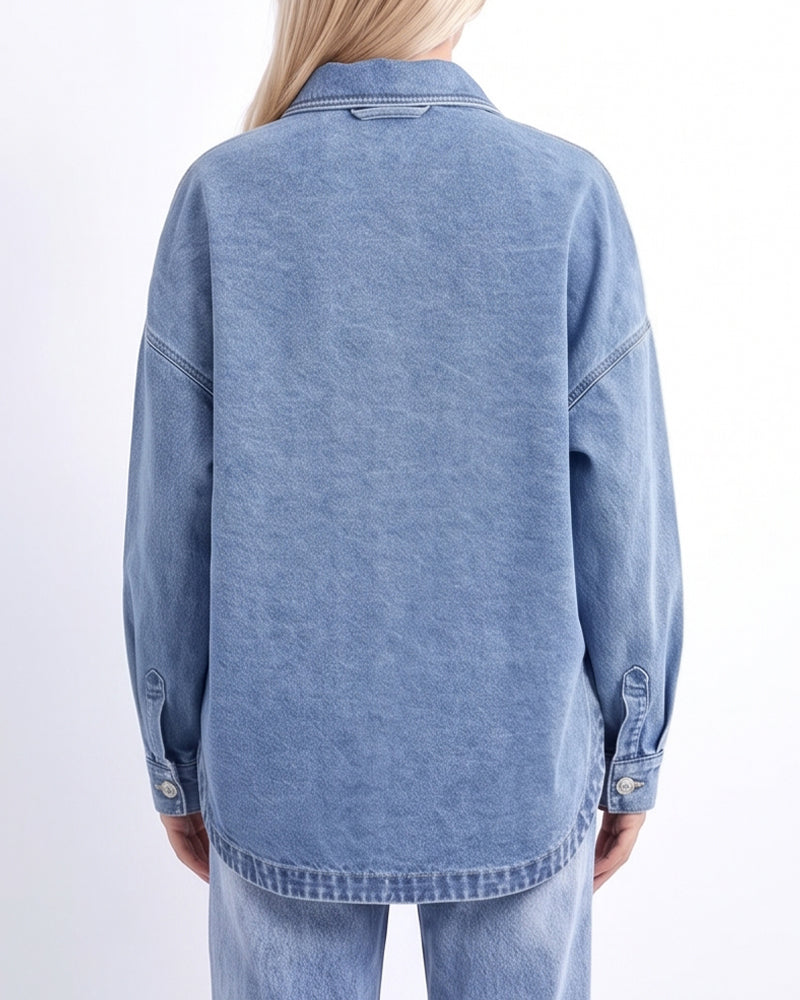 Willluxe® Vintage Washed Oversized Denim Shirt Jacket