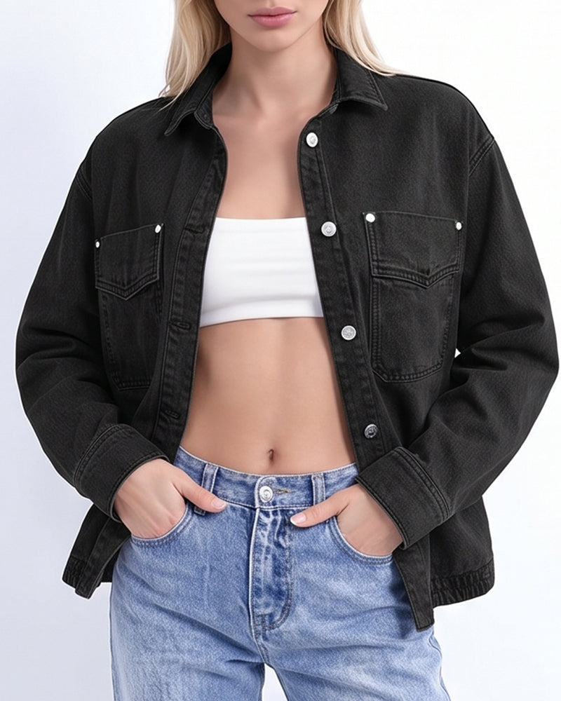 Willluxe® Vintage Washed Oversized Denim Shirt Jacket