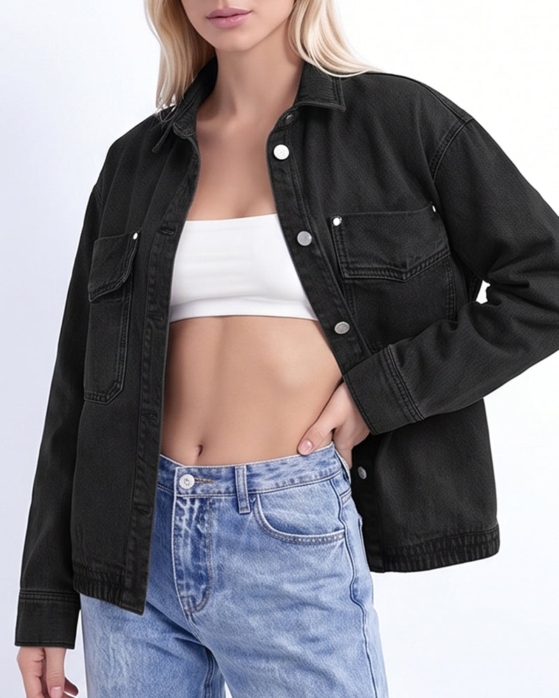 Willluxe® Vintage Washed Oversized Denim Shirt Jacket