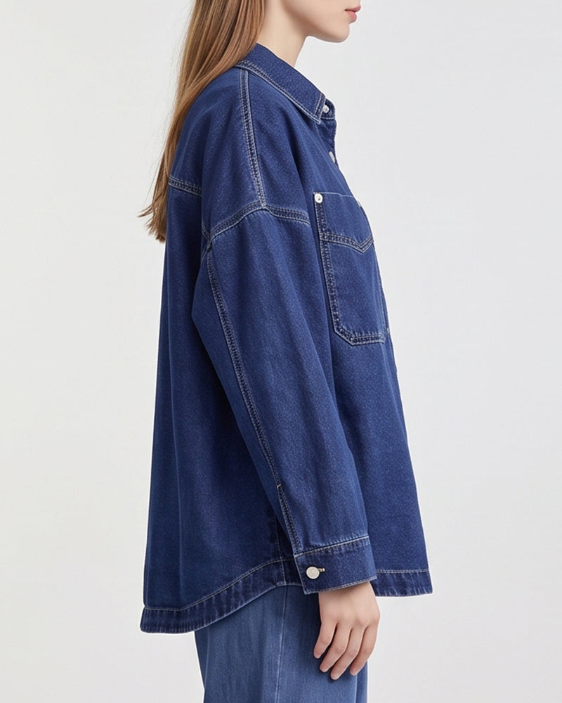 Willluxe® Vintage Washed Oversized Denim Shirt Jacket
