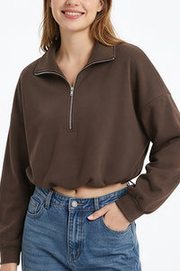Willluxe® Half-Zip Cropped Sweatshirt with Adjustable Drawstring Hem