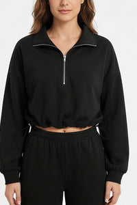Willluxe® Half-Zip Cropped Sweatshirt with Adjustable Drawstring Hem