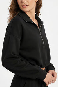 Willluxe® Half-Zip Cropped Sweatshirt with Adjustable Drawstring Hem