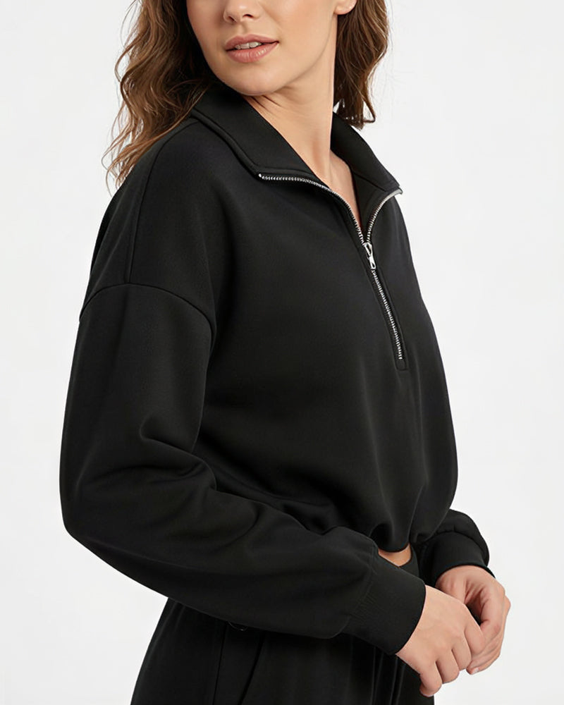 Willluxe® Half-Zip Cropped Sweatshirt with Adjustable Drawstring Hem