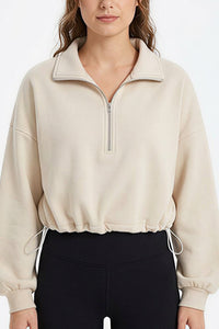 Willluxe® Half-Zip Cropped Sweatshirt with Adjustable Drawstring Hem