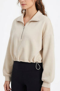 Willluxe® Half-Zip Cropped Sweatshirt with Adjustable Drawstring Hem