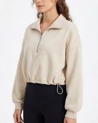 Willluxe® Half-Zip Cropped Sweatshirt with Adjustable Drawstring Hem