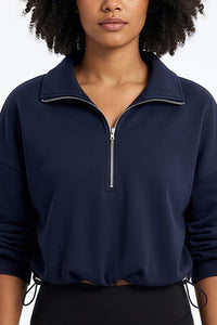 Willluxe® Half-Zip Cropped Sweatshirt with Adjustable Drawstring Hem