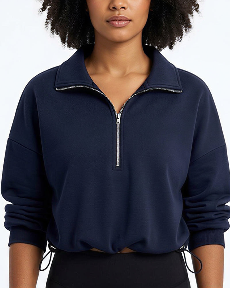 Willluxe® Half-Zip Cropped Sweatshirt with Adjustable Drawstring Hem