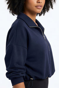 Willluxe® Half-Zip Cropped Sweatshirt with Adjustable Drawstring Hem