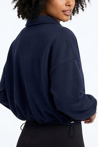 Willluxe® Half-Zip Cropped Sweatshirt with Adjustable Drawstring Hem