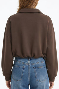 Willluxe® Half-Zip Cropped Sweatshirt with Adjustable Drawstring Hem