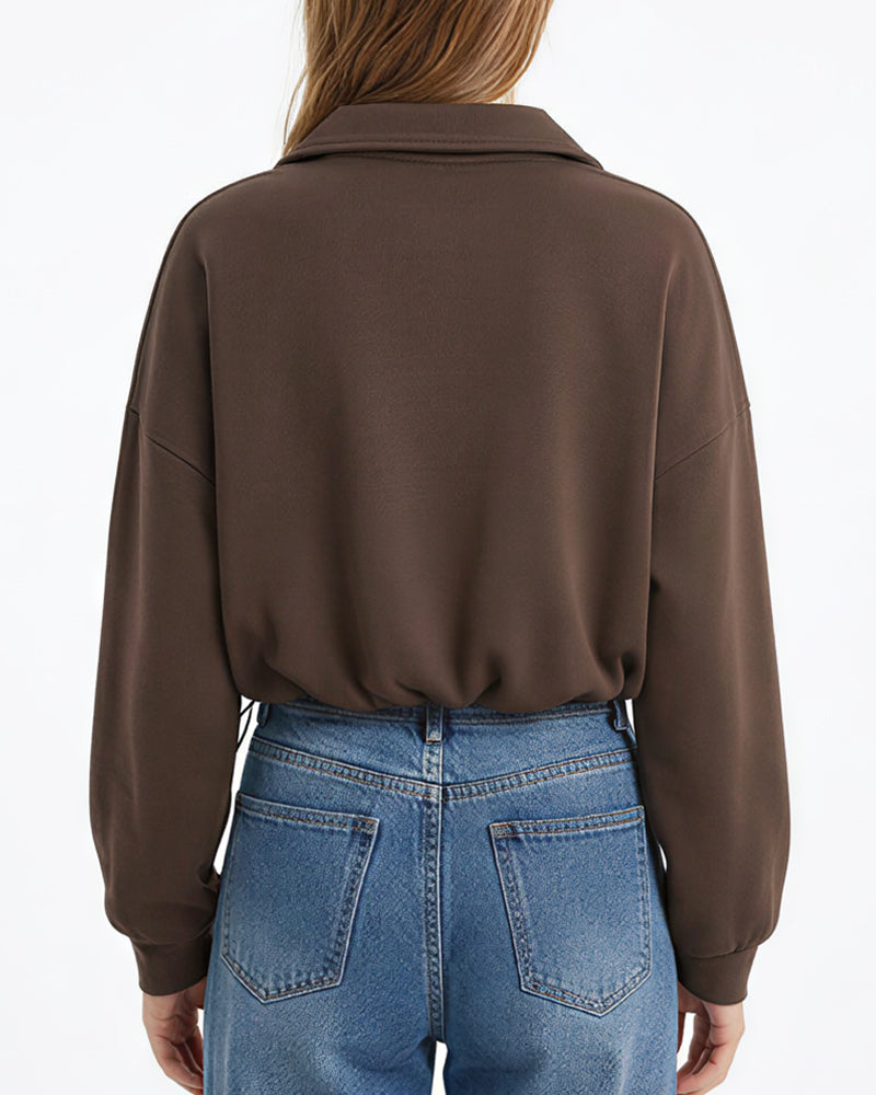 Willluxe® Half-Zip Cropped Sweatshirt with Adjustable Drawstring Hem