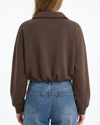 Willluxe® Half-Zip Cropped Sweatshirt with Adjustable Drawstring Hem