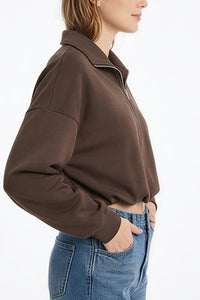 Willluxe® Half-Zip Cropped Sweatshirt with Adjustable Drawstring Hem