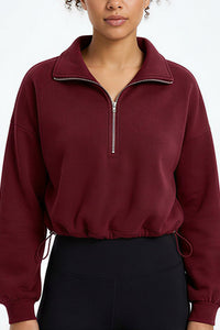 Willluxe® Half-Zip Cropped Sweatshirt with Adjustable Drawstring Hem