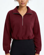 Willluxe® Half-Zip Cropped Sweatshirt with Adjustable Drawstring Hem