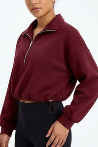 Willluxe® Half-Zip Cropped Sweatshirt with Adjustable Drawstring Hem