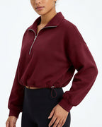 Willluxe® Half-Zip Cropped Sweatshirt with Adjustable Drawstring Hem