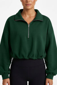 Willluxe® Half-Zip Cropped Sweatshirt with Adjustable Drawstring Hem