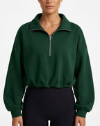 Willluxe® Half-Zip Cropped Sweatshirt with Adjustable Drawstring Hem