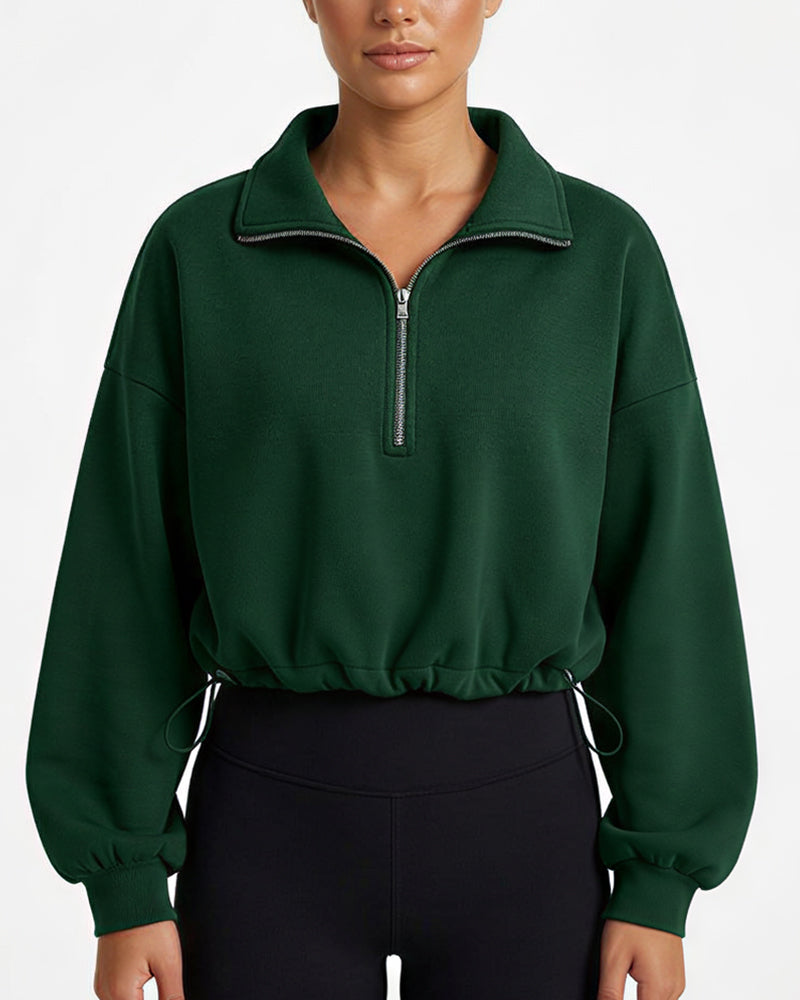 Willluxe® Half-Zip Cropped Sweatshirt with Adjustable Drawstring Hem