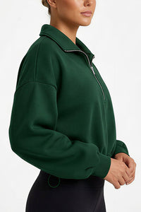 Willluxe® Half-Zip Cropped Sweatshirt with Adjustable Drawstring Hem