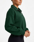 Willluxe® Half-Zip Cropped Sweatshirt with Adjustable Drawstring Hem