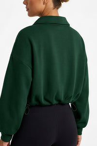 Willluxe® Half-Zip Cropped Sweatshirt with Adjustable Drawstring Hem