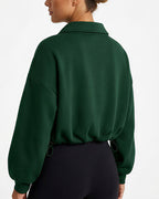 Willluxe® Half-Zip Cropped Sweatshirt with Adjustable Drawstring Hem