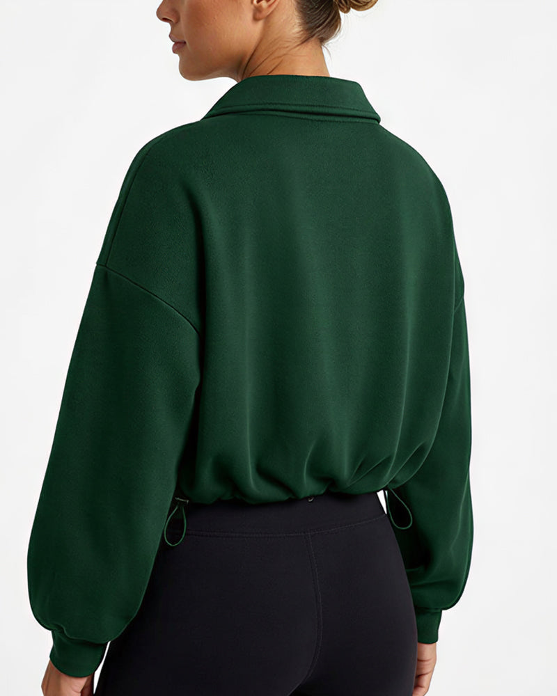 Willluxe® Half-Zip Cropped Sweatshirt with Adjustable Drawstring Hem
