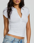 Willluxe® Slim Fit V-Neck Button Up Crop Top