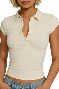 Willluxe® Slim Fit V-Neck Button Up Crop Top