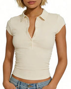 Willluxe® Slim Fit V-Neck Button Up Crop Top
